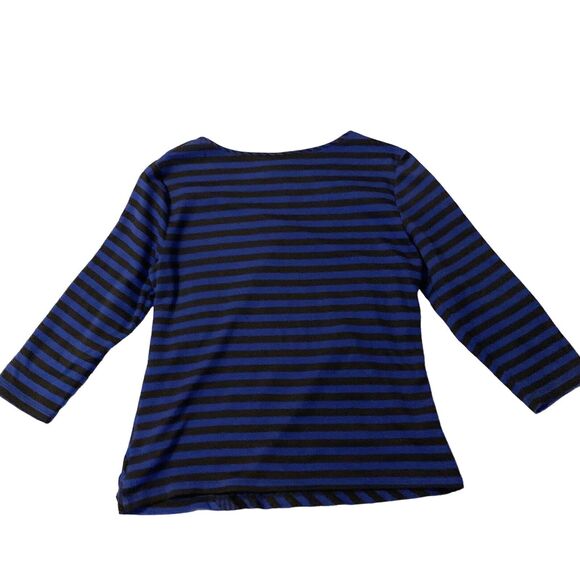 Ruby Rd Favorites Cobalt Blue & Black Striped Blouse Medium Preppy GrandmaCore - Picture 6 of 13